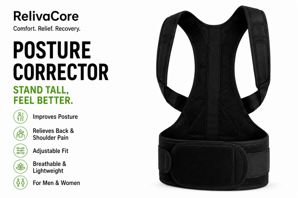 RelivaCore Posture Corrector – Adjustable Upper Back & Shoulder Posture Support Brace for Men & Women