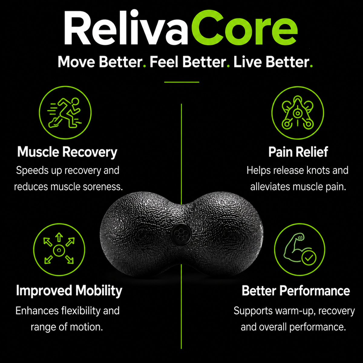 RelivaCore Peanut Massage Ball – Dual Trigger Point Massage Ball for Back, Neck, Shoulders & Muscle Relaxation