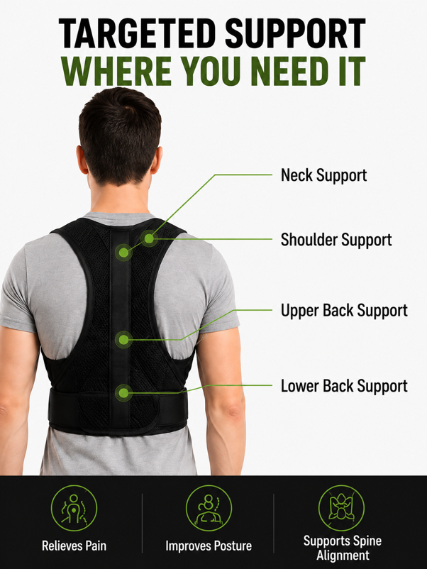 RelivaCore Posture Corrector – Adjustable Upper Back & Shoulder Posture Support Brace for Men & Women
