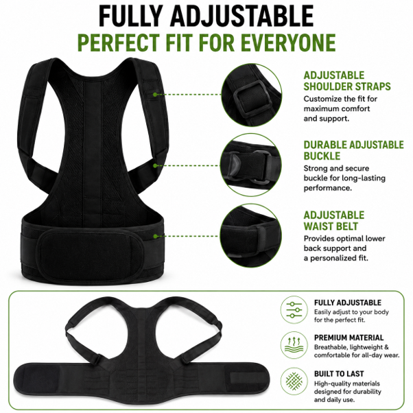 RelivaCore Posture Corrector – Adjustable Upper Back & Shoulder Posture Support Brace for Men & Women