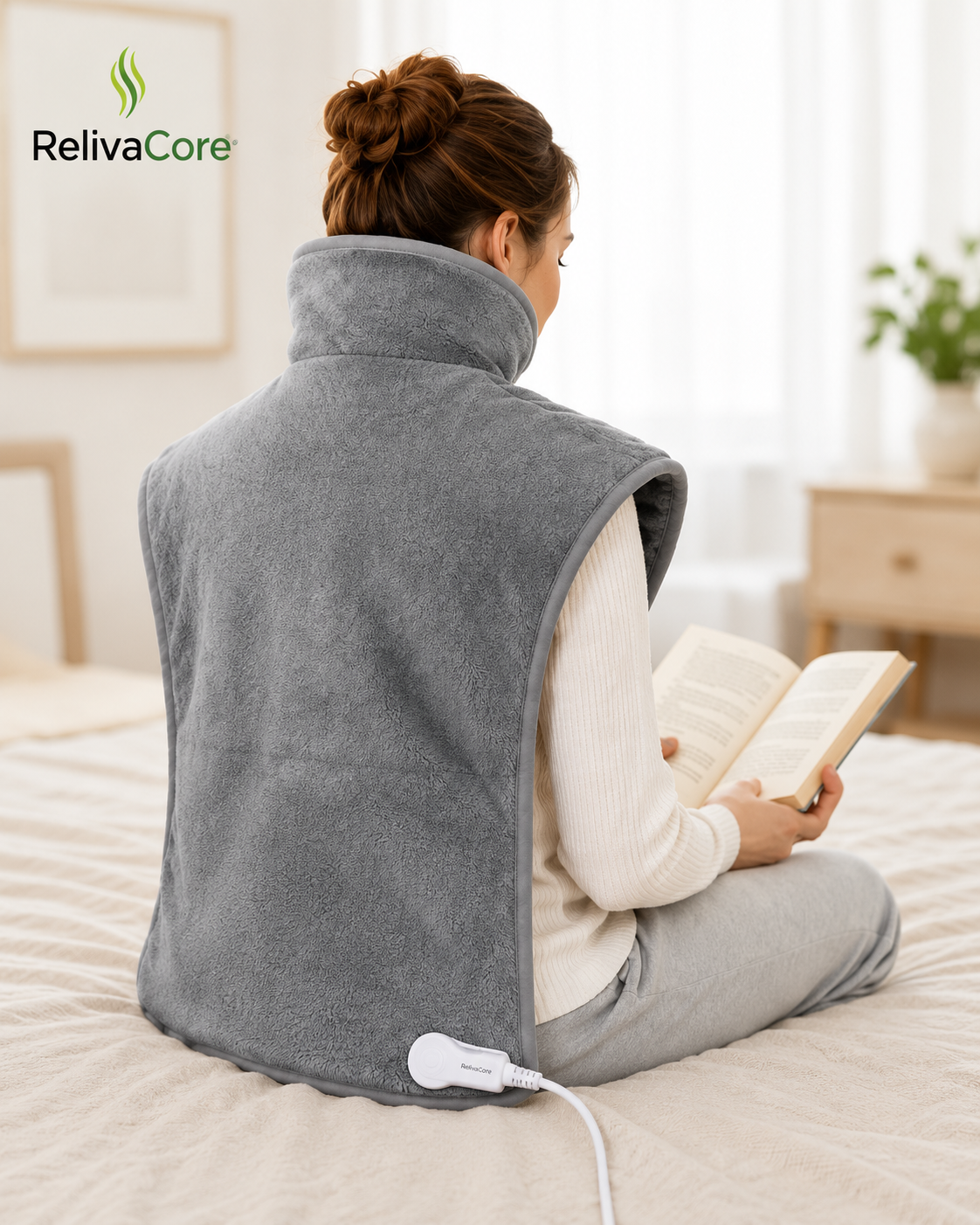 RelivaCore Heated Shoulder & Back Wrap – Electric Neck, Shoulder & Back Heating Pad with Adjustable Heat & Timer